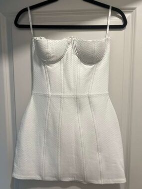 Retrofete White Strapless Textured Mini Dress